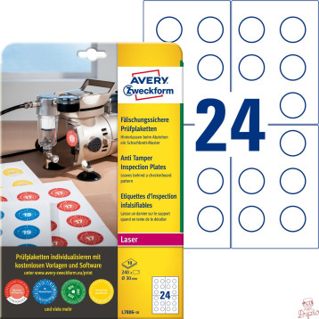 Etykiety inspekcyjne plomby 30mm240szt. L7806-10 AVERY ZWECKFORM
