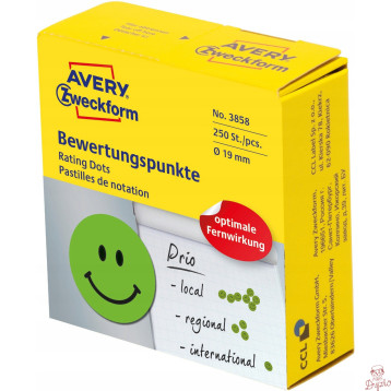 Kółka Uśmiechnięta buźka trwałe 19mm zielone 3858 AVERY ZWECKFORM