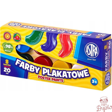 Farby plakatowe szkolne 8 kolorów 20ml zestaw 83112903 ASTRA