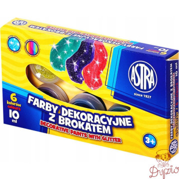 Farby szkolne dekoracyjne z brokatem 6 kolorów 10ml brokatowe 301116001 ASTRA