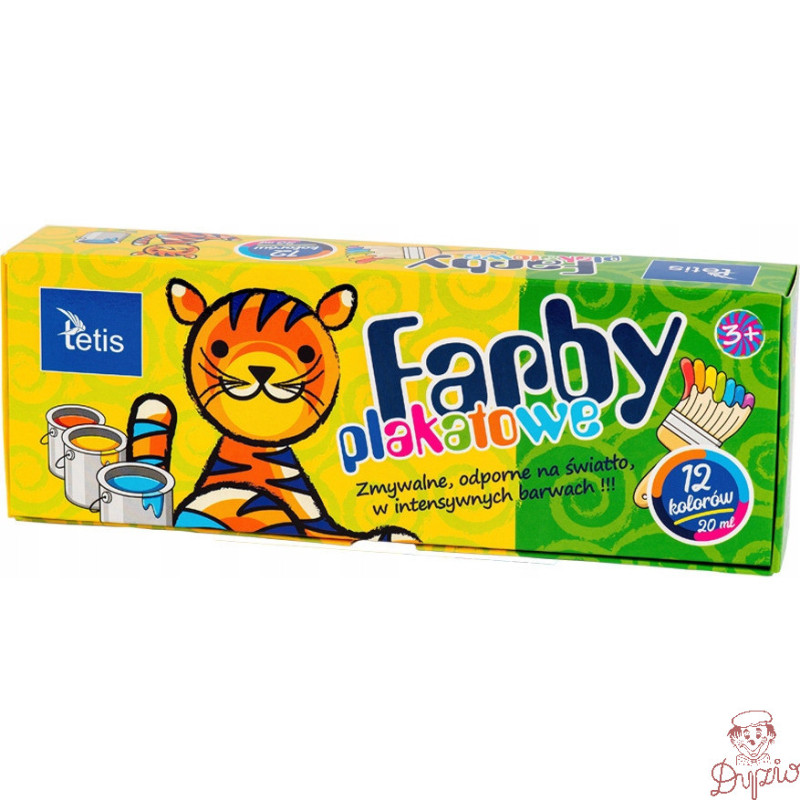 Farby plakatowe 12kol.20ml TETIS KF001-D