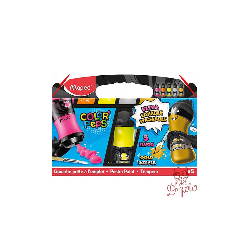 Farby SUPERPOWER 5X75ml fluo 3szt.+metalik 2 szt. butelki MAPED 810012