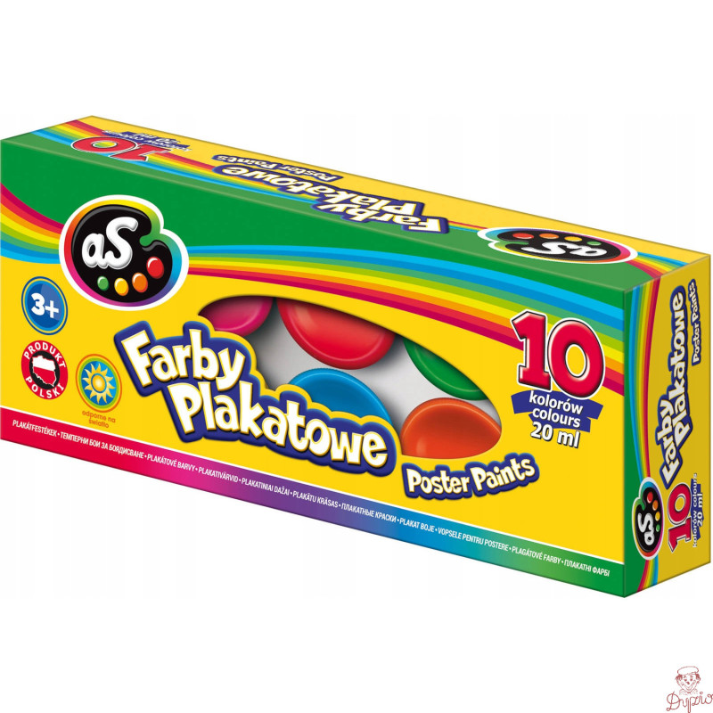 Farby plakatowe szkolne 10 kolorów 20ml zestaw AS 301219003 ASTRA