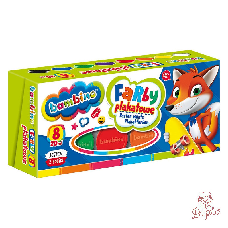 Farby plakatowe dla dzieci Zestaw 8 kolorów x 20ml BAMBINO St.Majewski