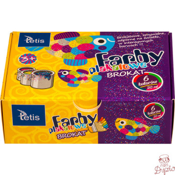 Farby plakatowe brokatowe 20ml. 6 kolorów KF003-A TETIS