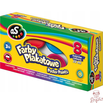 Farby plakatowe szkolne 8 kolorów 20ml zestaw AS 301219002 ASTRA