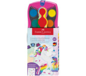 Farby szkolne akwarelowe 12 kolorów + brokat + naklejki, różowa kasetka 125002 FABER-CASTELL