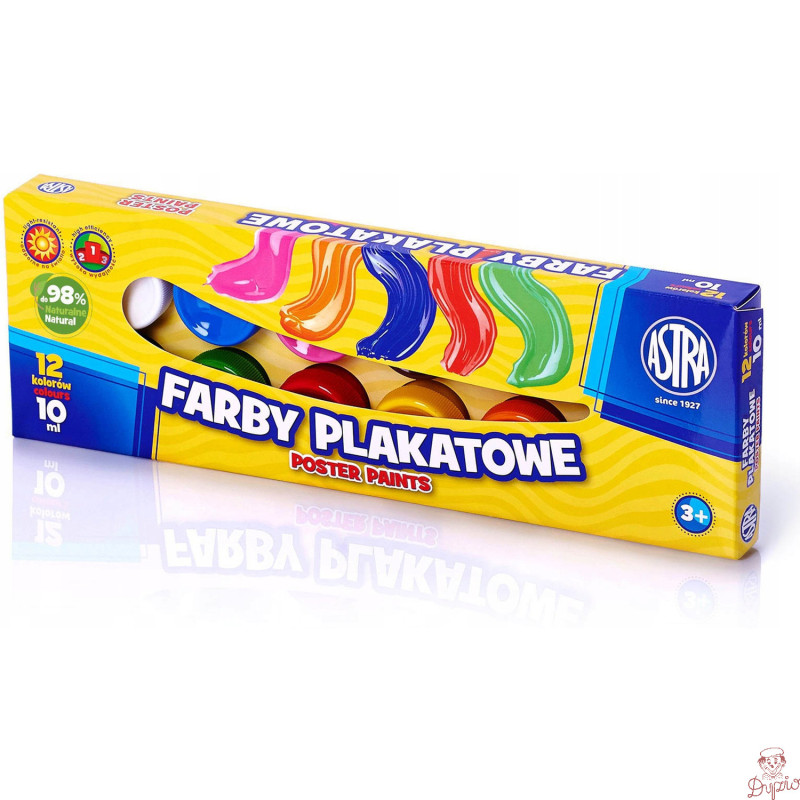 Farby plakatowe zestaw 12 kolorów 10ml szkolne 83115902 ASTRA