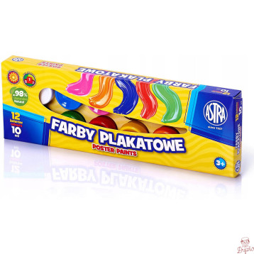 Farby plakatowe zestaw 12 kolorów 10ml szkolne 83115902 ASTRA