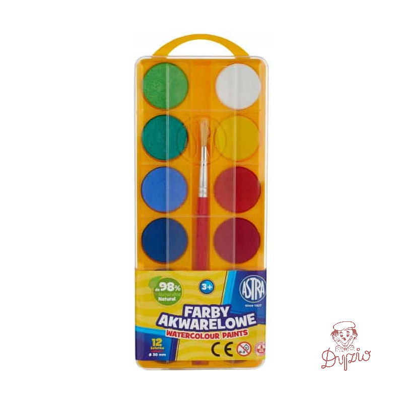 Farby akwarelowe szkolne zestaw 12 kolorów + pędzelek 83216904 ASTRA