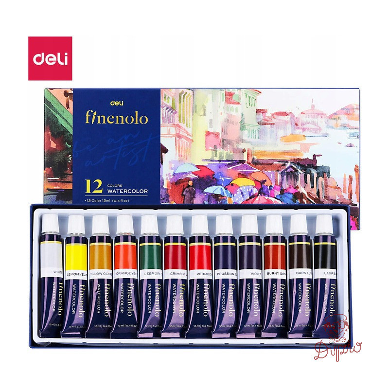 Farby akwarelowe FINENOLO 12 kolorów 12ml tuba EC19-12 DELI