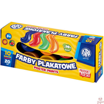 Farby plakatowe zestaw 10 kolorów 20ml szkolne Standard Box 301123044 ASTRA
