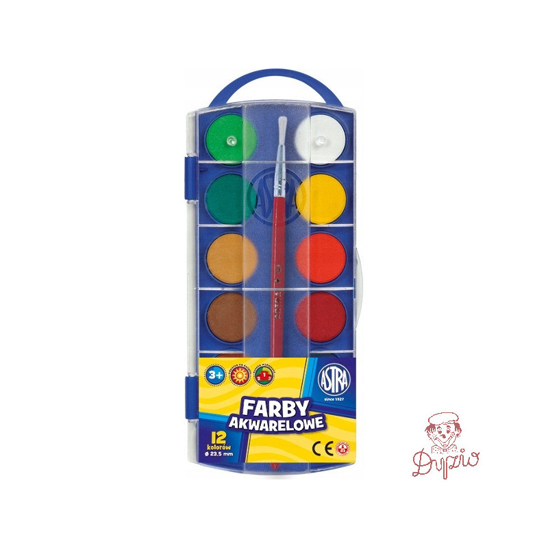 Farby akwarelowe szkolne zestaw 12 kolorów + pędzelek 832169050 ASTRA
