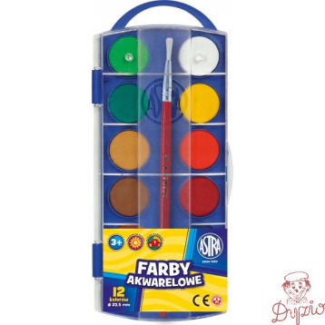 Farby akwarelowe szkolne zestaw 12 kolorów + pędzelek 832169050 ASTRA