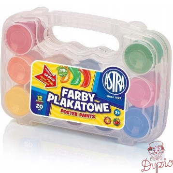 Farby plakatowe zestaw 12 kolorów 20ml + WALIZKA 301117002 ASTRA
