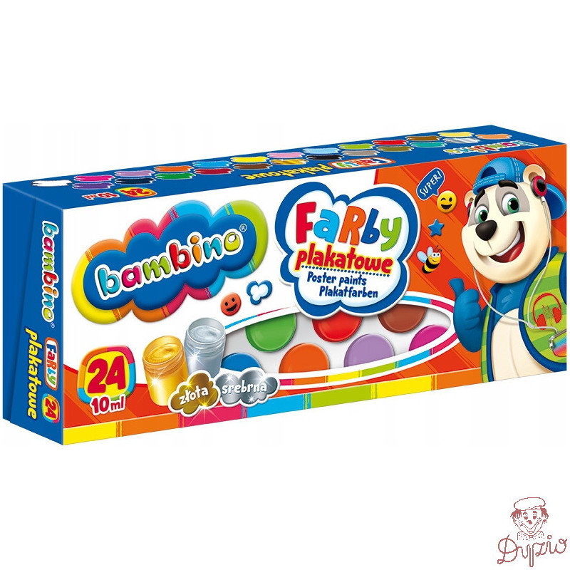 Farby plakatowe dla dzieci Zestaw 24 kolory x 10ml BAMBINO