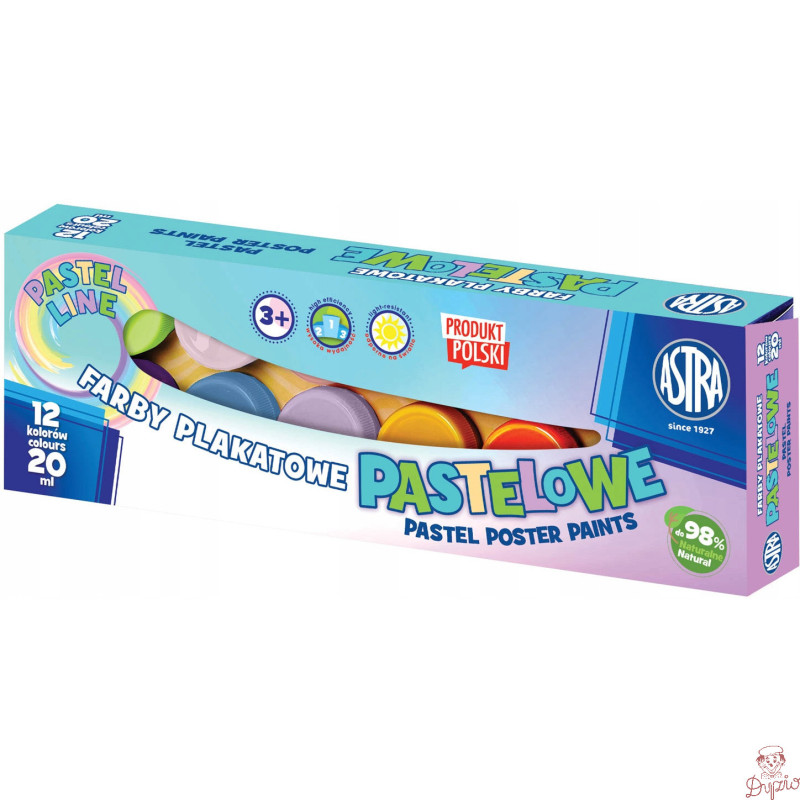 Farby plakatowe pastelowe 12 kolorów 20 ml zestaw 301118001 ASTRA
