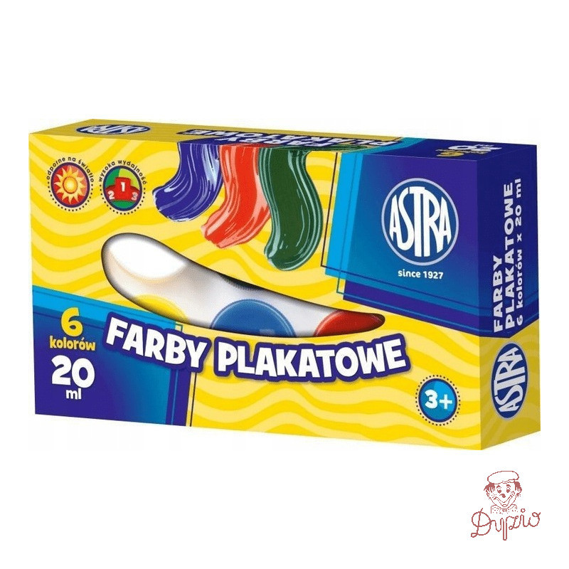 Farby plakatowe szkolne 6 kolorów 20ml zestaw 301109001 ASTRA