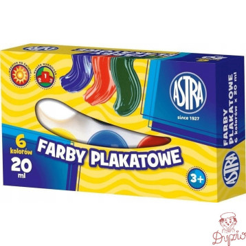 Farby plakatowe szkolne 6 kolorów 20ml zestaw 301109001 ASTRA