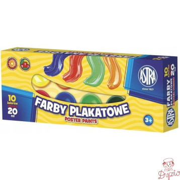 Farby plakatowe zestaw 10 kolorów 20 ml szkolne 301115004 ASTRA