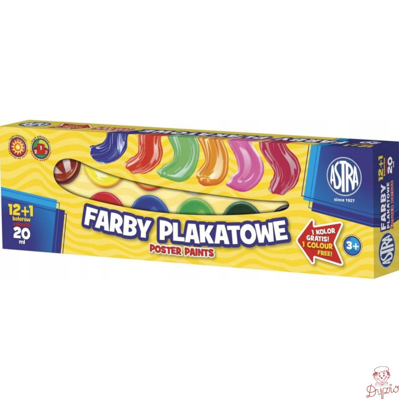 Farby plakatowe szkolne 13 kolorów 20ml zestaw 301115005 ASTRA