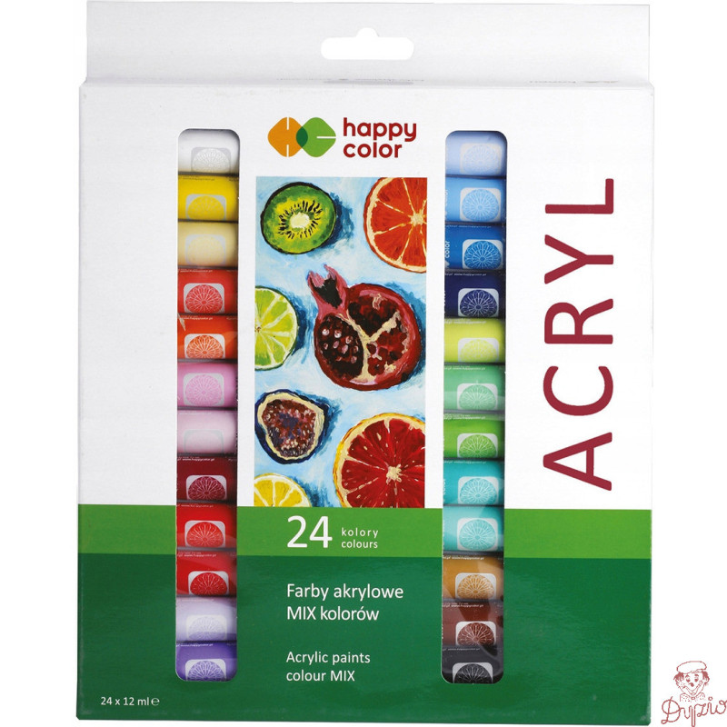 Farba akrylowa zestaw 24 kolorów, 12ml HA 7370 0012-K24 HAPPY COLOR
