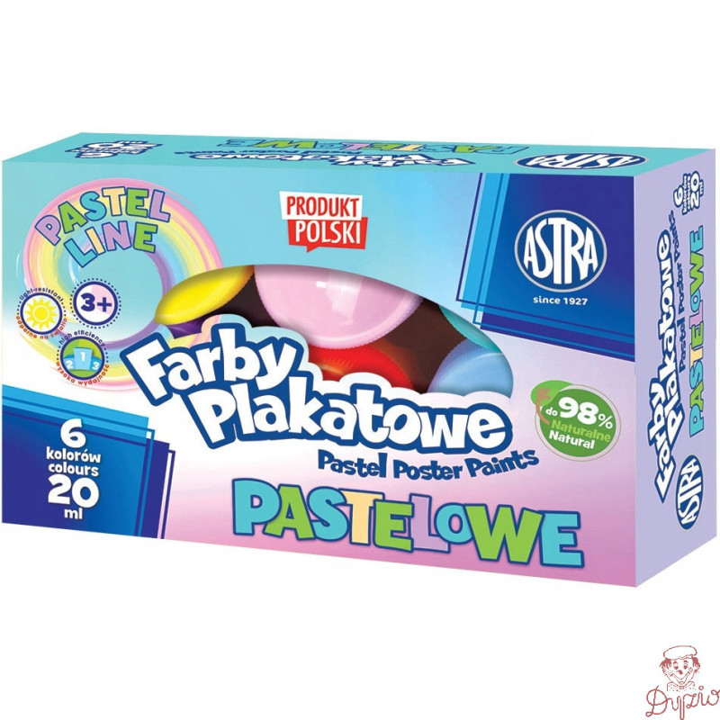 Farby plakatowe pastelowe 6 kolorów 20ml zestaw 301121001 ASTRA