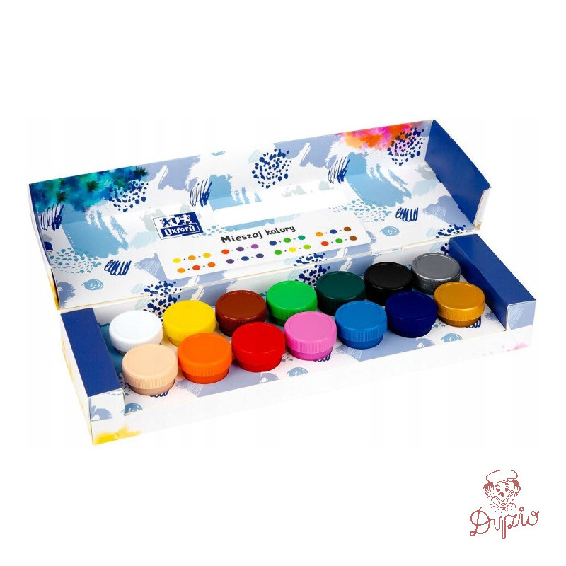Farby plakatowe szkolne 12 kolorów + 2 gratis srebrna złota 20ml 400167100 OXFORD