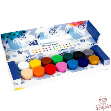 Farby plakatowe szkolne 12 kolorów + 2 gratis srebrna złota 20ml 400167100 OXFORD