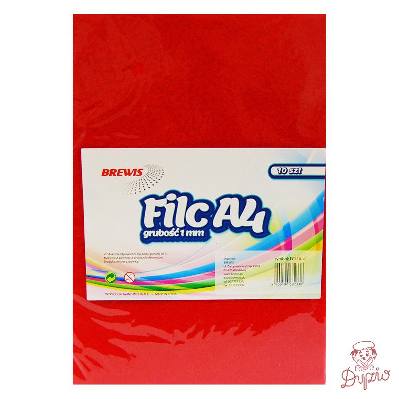 Filc czerwony A4 grubość 1mm, 10 arkuszy FC410-4 BREWIS