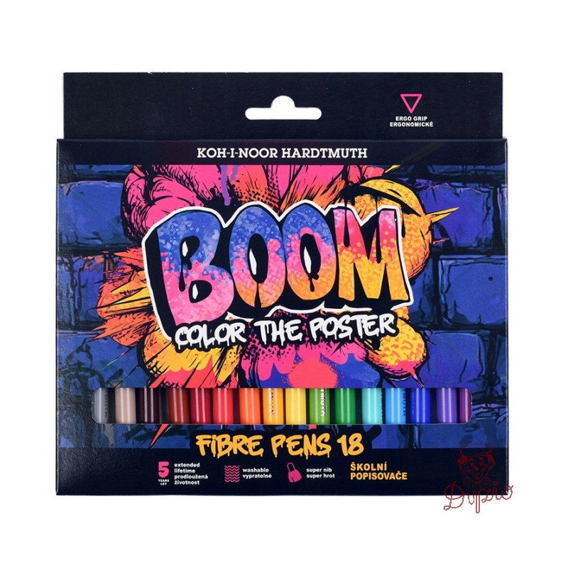 Flamastry szkolne 18 kolorów w kartoniku BOOM 771022AH07 KOH-I-NOOR