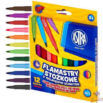 Flamastry stożkowe zestaw 12 kolorów pisaki mazaki 314110003 ASTRA