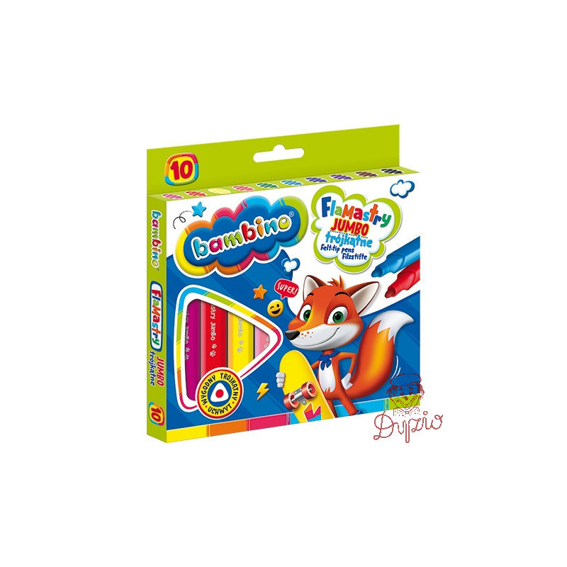 Flamastry trójkątne dla dzieci Jumbo Zestaw 10 kolorów Pisaki Mazaki BAMBINO St.Majewski