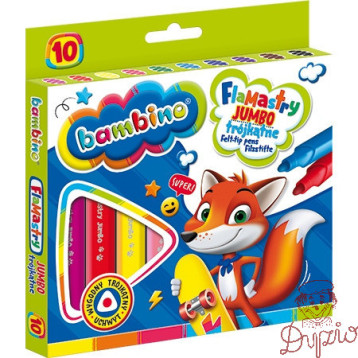 Flamastry trójkątne dla dzieci Jumbo Zestaw 10 kolorów Pisaki Mazaki BAMBINO St.Majewski
