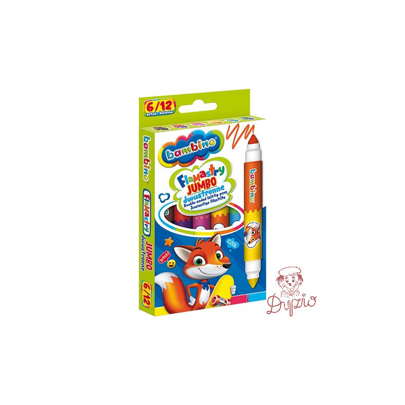 Flamastry dwustronne Jumbo Zestaw 6 sztuk 12 kolorów Pisaki Mazaki BAMBINO St.Majewski