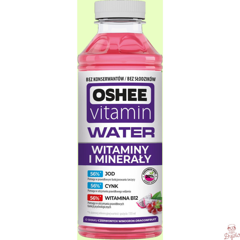 Napój OSHEE VITAMIN WATER Witaminy i Minerały o smaku czerwonych winogron/dragonfruit 555ml z kaucją