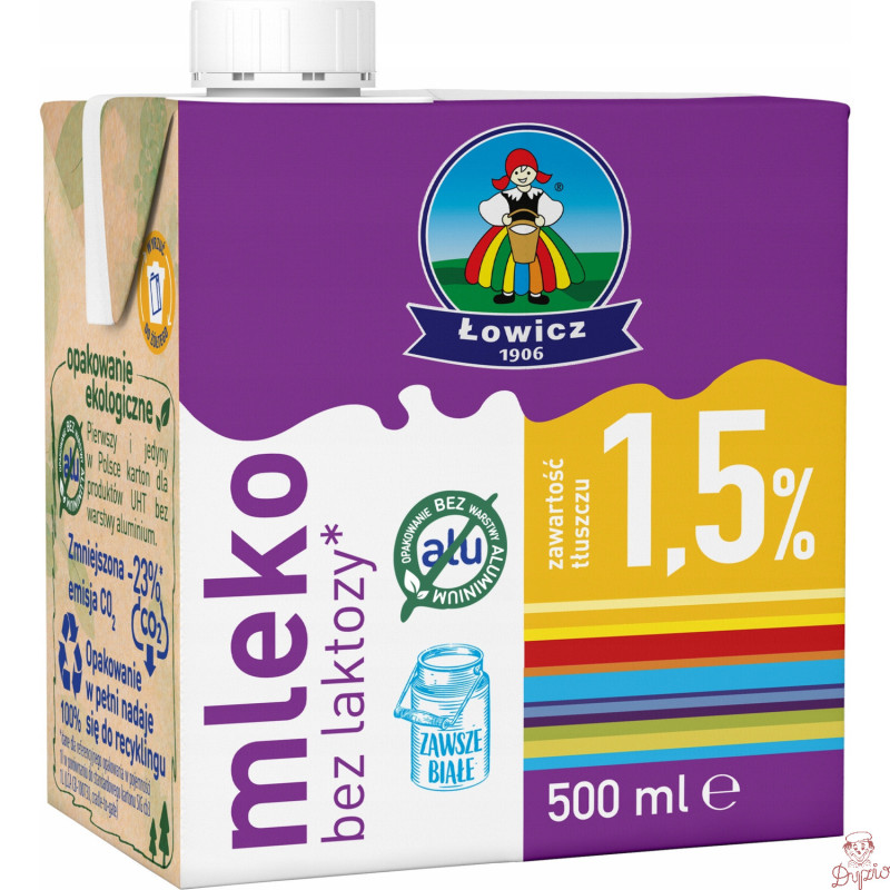 Mleko ŁOWICZ UHT bez laktozy 1.5% 0.5l