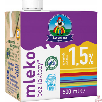 Mleko ŁOWICZ UHT bez laktozy 1.5% 0.5l