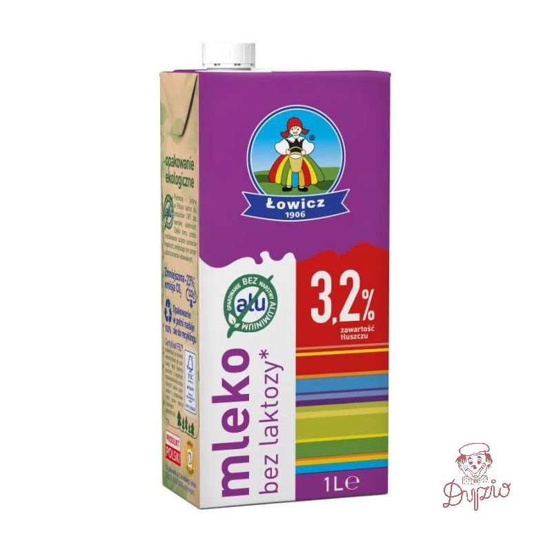 Mleko ŁOWICZ UHT bez laktozy 3,2% 1L