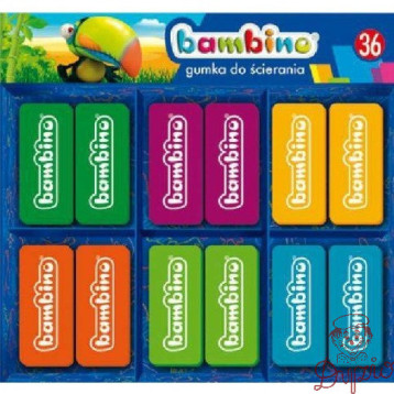 Gumki szkolne do ścierania mazania Display 36 sztuk BAMBINO St.Majewski