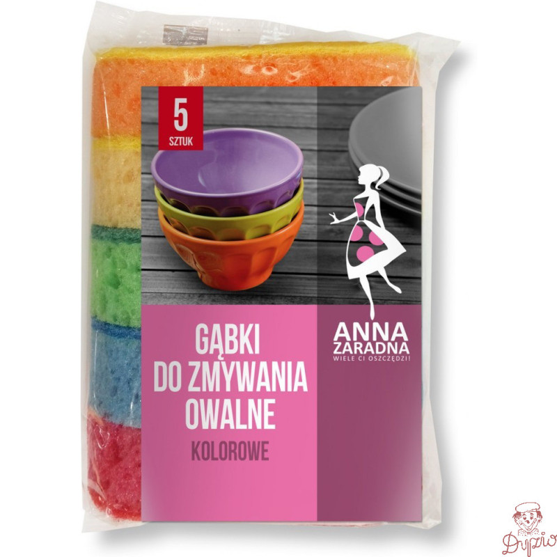 Gąbki do zmywania OWALNE kolorowe 5szt PG-3225