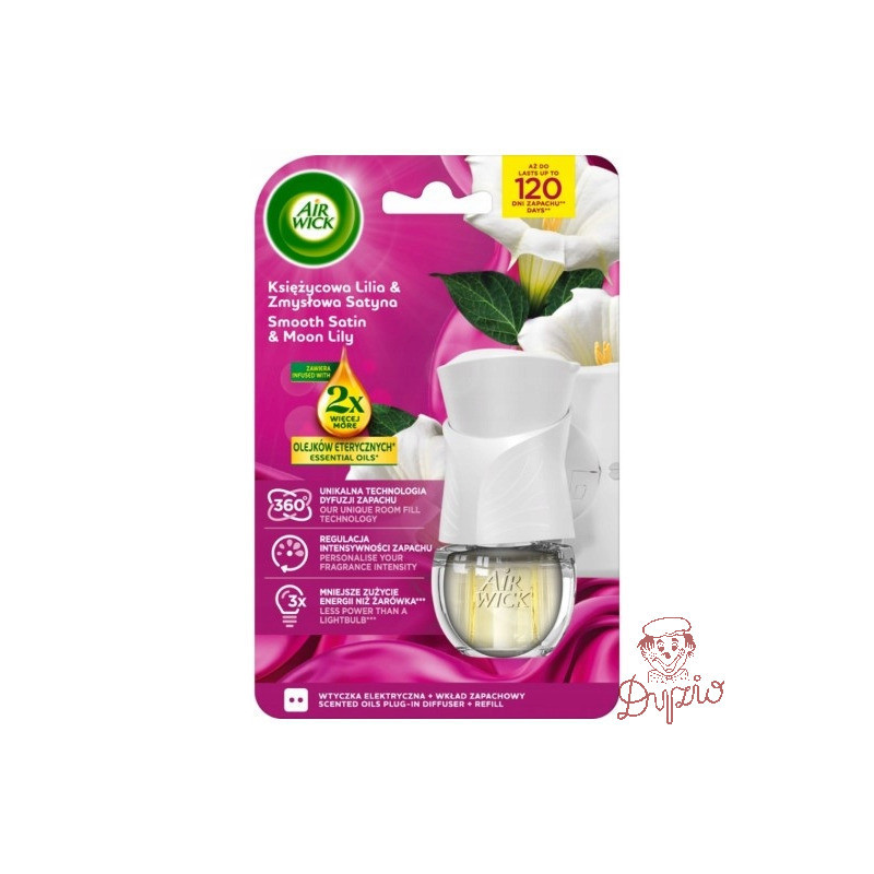 Odświeżacz AIR WICK elektryczny komplet 19ml Księżycowa Lilia & Zmysłowa Satyna