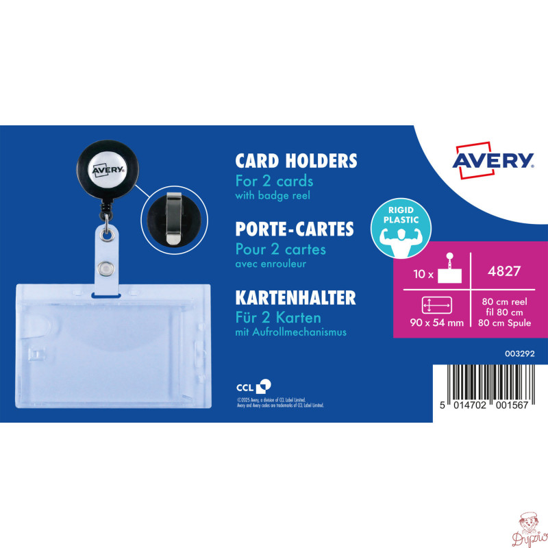 Holder plastikowy na 2 karty 54x90mm ze ściagaczem (10 sztuk) 4827 AVERY
