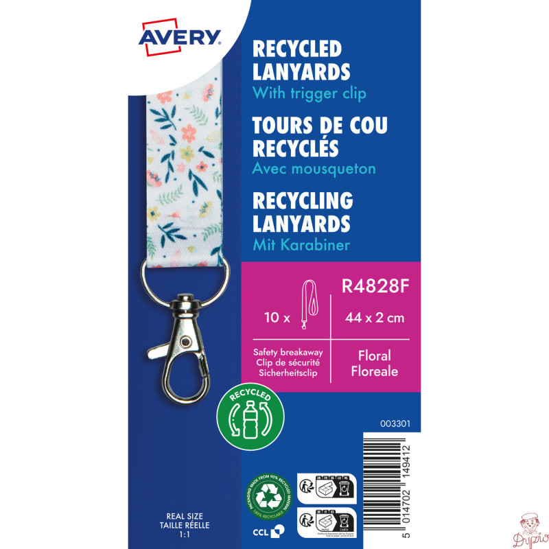 Smycz z karabińczykiem (10 sztuk) 440x20mm kwiaty R4828F AVERY
