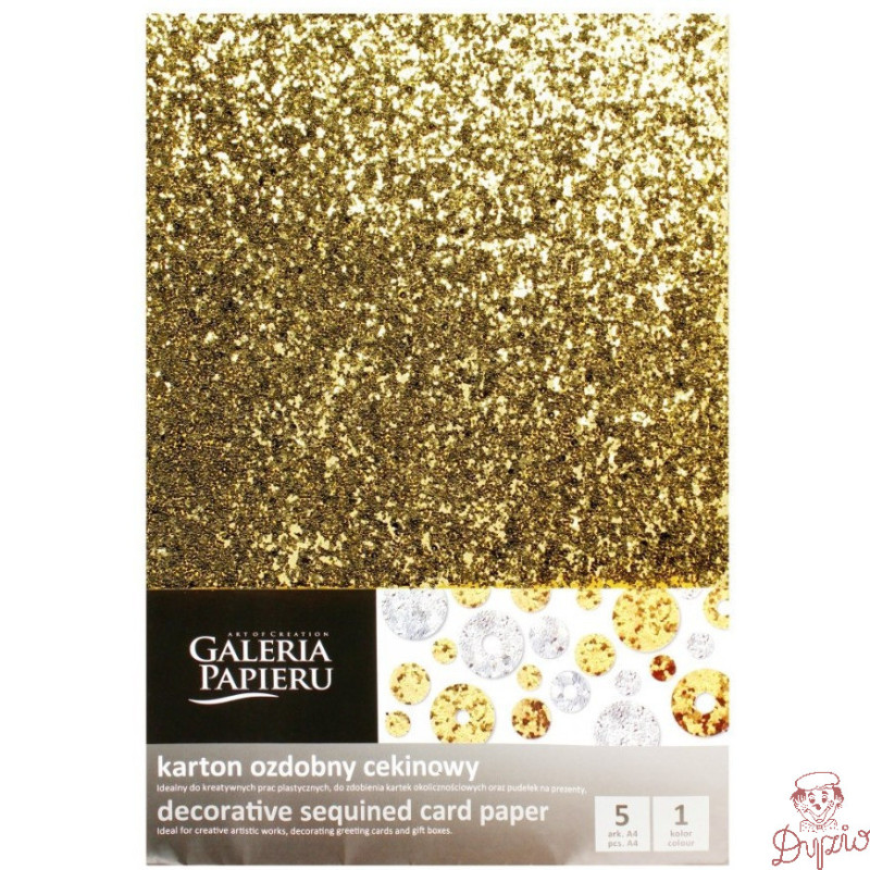 Karton ozdobny cekinowy A4 złoty 210g. (5ark.) 208506 Galeria Papieru