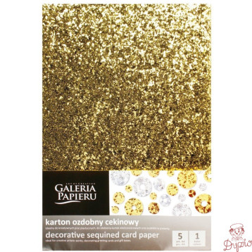 Karton ozdobny cekinowy A4 złoty 210g. (5ark.) 208506 Galeria Papieru