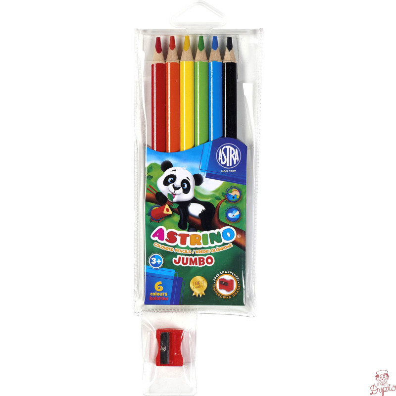 Kredki ołówkowe trójkątne JUMBO 6 kolorów + temperówka 312115003 ASTRINO