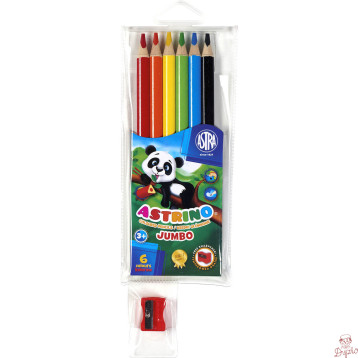 Kredki ołówkowe trójkątne JUMBO 6 kolorów + temperówka 312115003 ASTRINO