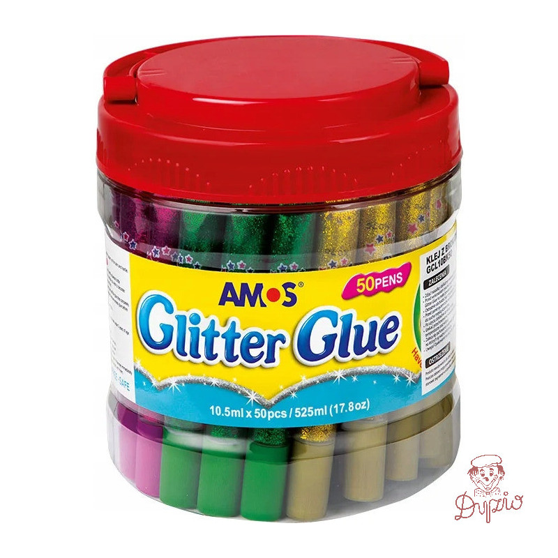 Klej z brokatem AMOS GCL10BK50 10.5ml 6kol-50sztuk w wiaderku 170-2220