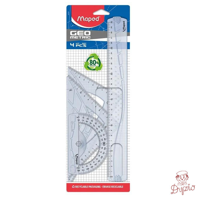 Komplet GEOMETRIC linijka 30cm+ekierka 45st +ekierka 60st +kątomierz 180st 242767 MAPED